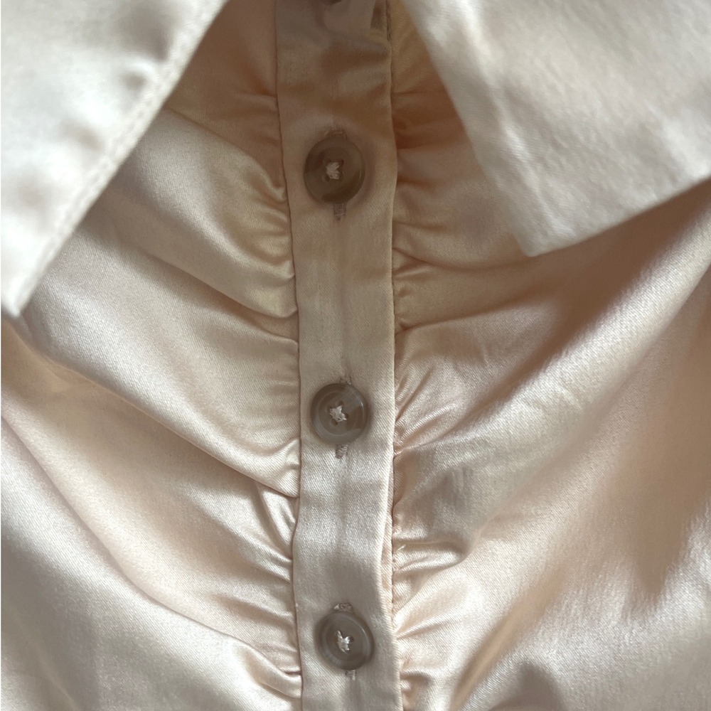 Anthropologie Off-The-Shoulder Wrap Collared Silky Button Front Shirt xxs - Picture 7 of 10
